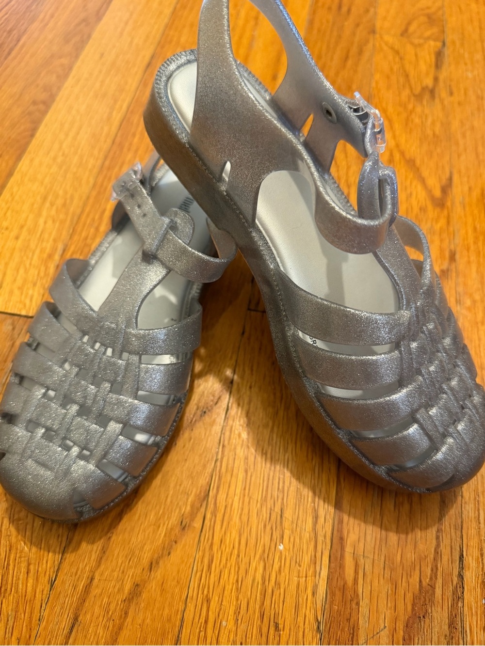 Mini Melissa Silver Glitter Jelly Sandals for Kids
